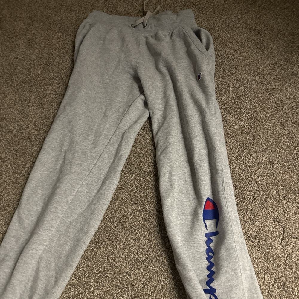 Champion Kids Light Gray Joggers with Blue Logo